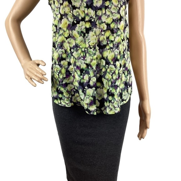 J.Crew Blouse Size 0 Green Floral Silk Sleeveless Top - Picture 3 of 7